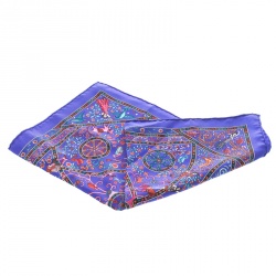 Hermes Blue Peuple Du Vent Printed Silk Pocket Square