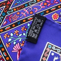 Hermes Blue Peuple Du Vent Printed Silk Pocket Square