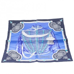 Pre Owned منديل جيب هيرمس حرير بنقوش براندبروج ميلاتري أزرق مربع