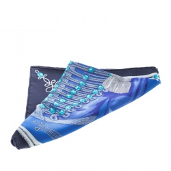 Pre Owned منديل جيب هيرمس حرير بنقوش براندبروج ميلاتري أزرق مربع