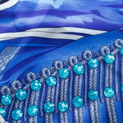 Pre Owned منديل جيب هيرمس حرير بنقوش براندبروج ميلاتري أزرق مربع