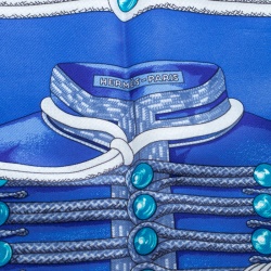 Pre Owned منديل جيب هيرمس حرير بنقوش براندبروج ميلاتري أزرق مربع