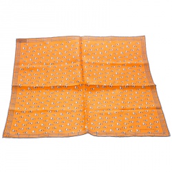 مملوكة مسبقًا Hermes Orange Equestrian Fence Printed Silk Pocket Square