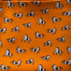 مملوكة مسبقًا Hermes Orange Equestrian Fence Printed Silk Pocket Square