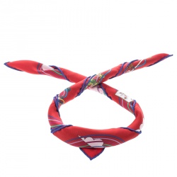 Pre Owned منديل جيب هيرمس لا ميزون دي كاري حرير منقوش أحمر مربع