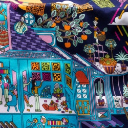 Pre Owned منديل جيب هيرمس حرير بنقوش لا ميزون دي كاريه أزرق كحلي مربع