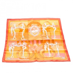 مملوكة مسبقًا Hermes Della Cavalleria Orange Printed Silk Pocket Square