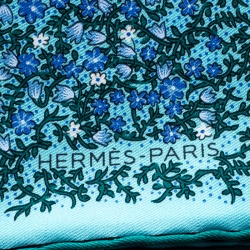 مملوكة مسبقًا Hermes Blue and Green Floral Printed Silk Pocket Square