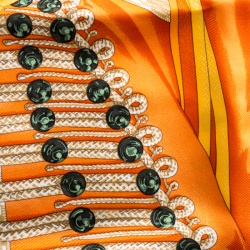 مملوكة مسبقًا منديل جيب هيرمس حرير بنقوش براندبروج ميلاتري برتقالي مربع