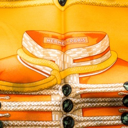 مملوكة مسبقًا منديل جيب هيرمس حرير بنقوش براندبروج ميلاتري برتقالي مربع