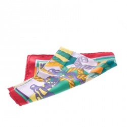 Pre Owned Hermes Multicolor Della Cavalleria Printed Silk Pocket Square