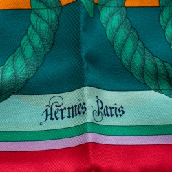 Pre Owned Hermes Multicolor Della Cavalleria Printed Silk Pocket Square