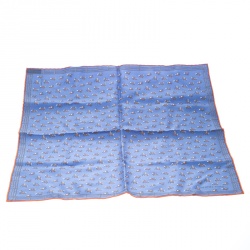 Hermes Blue Equestrian Fence Printed Silk Pocket Square