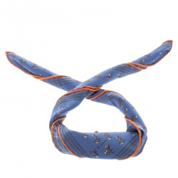Hermes Blue Equestrian Fence Printed Silk Pocket Square