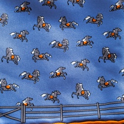 Hermes Blue Equestrian Fence Printed Silk Pocket Square