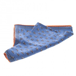 Hermes Blue Equestrian Fence Printed Silk Pocket Square