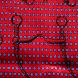 مملوكة مسبقًا Hermes Red and Blue Mors De Selle Printed Polka Dotted Silk Pocket Square