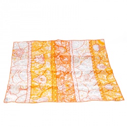Pre Owned Hermes Orange Au Pays des Oiseaux Fleurs Printed Silk Pocket Square