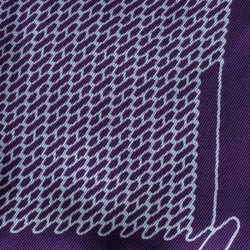 Pre Owned Hermes Purple Cursive H Pattern Printed Silk Pocket Square 