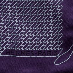 Pre Owned Hermes Purple Cursive H Pattern Printed Silk Pocket Square 