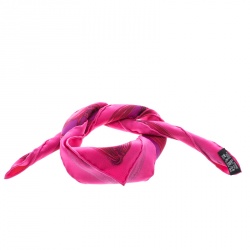 Hermes Pink Etriers Printed Silk Pocket Square