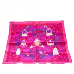 Hermes Pink Etriers Printed Silk Pocket Square