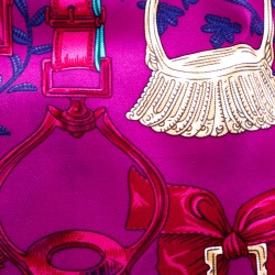 Hermes Pink Etriers Printed Silk Pocket Square