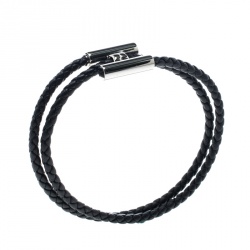 Pre Owned Hermes Tournis Tresse Black Leather Palladium Plated Bracelet