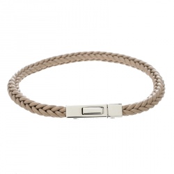 Hermes Joker Beige Swift Leather Palladium Plated Bracelet 19cm