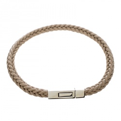 Hermes Joker Beige Swift Leather Palladium Plated Bracelet 19cm