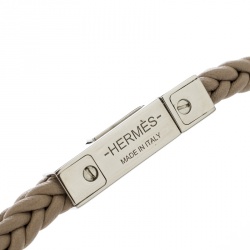 Hermes Joker Beige Swift Leather Palladium Plated Bracelet 19cm