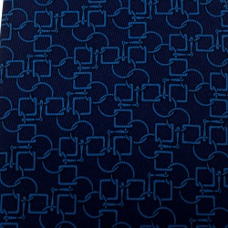 Pre Owned Hermes Blue Geometric Printed Silk Tie