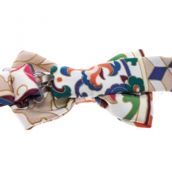Pre Owned Hermes Multicolor Floral Printed Silk Narrow Bow Tie