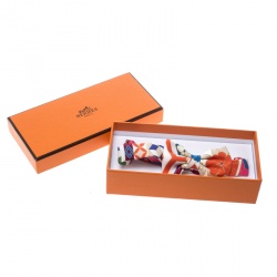 Pre Owned Hermes Multicolor Floral Printed Silk Narrow Bow Tie