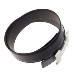 Hermes Black Leather H Buckle Belt 80CM