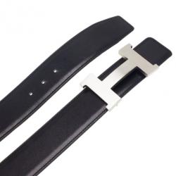 Hermes Black Leather H Buckle Belt 80CM