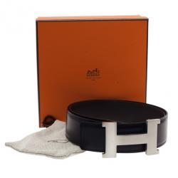 Hermes Black Leather H Buckle Belt 80CM