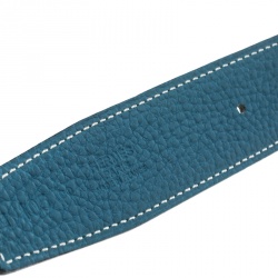 Pre Owned Hermès Black/Blue Leather Reversible Silver Metal Finished H Buckle Belt 105 CM