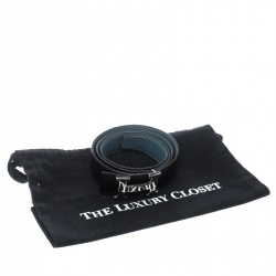 Pre Owned Hermès Black/Blue Leather Reversible Silver Metal Finished H Buckle Belt 105 CM