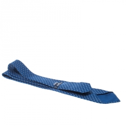 Pre Owned Hermes Blue Gradient Hen and Squirrel Printed Silk Tie