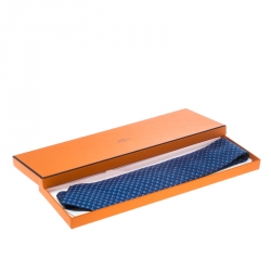 Pre Owned Hermes Blue Gradient Hen and Squirrel Printed Silk Tie