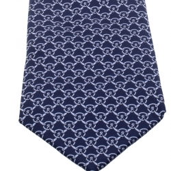 Pre Owned Hermes Vintage Navy Blue Link Printed Silk Tie