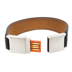 Hermes USB Flash Drive Black Leather Silver Tone Bracelet
