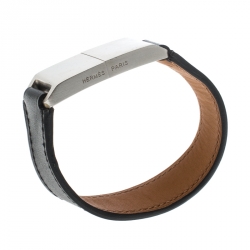 Hermes USB Flash Drive Black Leather Silver Tone Bracelet