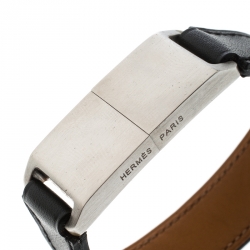 Hermes USB Flash Drive Black Leather Silver Tone Bracelet
