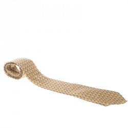 Pre Owned Hermes Vintage Pale Yellow Interlocked Chain Link Print Silk Tie