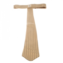 Pre Owned Hermes Vintage Pale Yellow Interlocked Chain Link Print Silk Tie