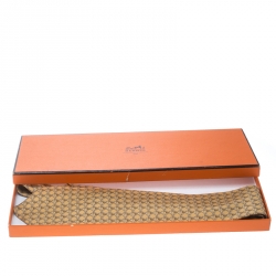 Pre Owned Hermes Vintage Pale Yellow Interlocked Chain Link Print Silk Tie