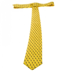 Pre Owned Hermes Yellow Skate Boy Printed Silk Tie 