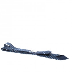 Pre Owned Hermes Navy Blue Cat and Mouse Printed Silk Twill Tie 